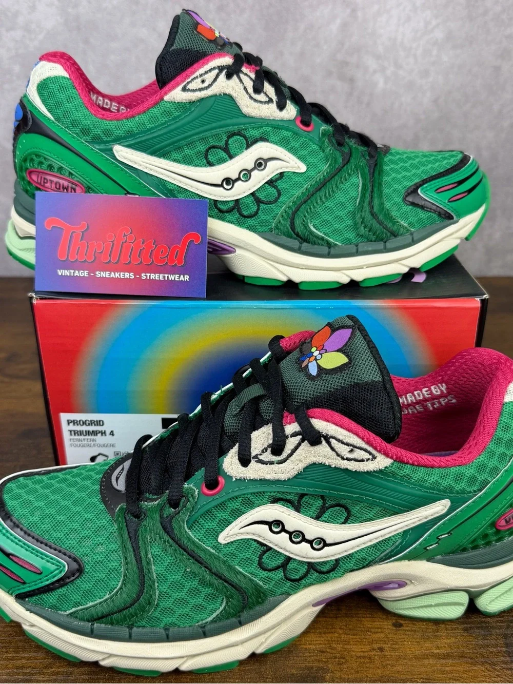 Saucony ProGrid Triumph 4 x Jae Tips Flowers Grow Fern Green Size 7.5 S70966-4